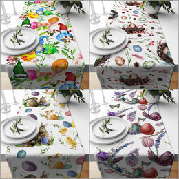 Easter Table Runner|Bunny Kitchen Decor|Decorative Colorful Egg Print Tabletop|Chick Print Holiday Decor|Spring Trend Floral Tablecloth