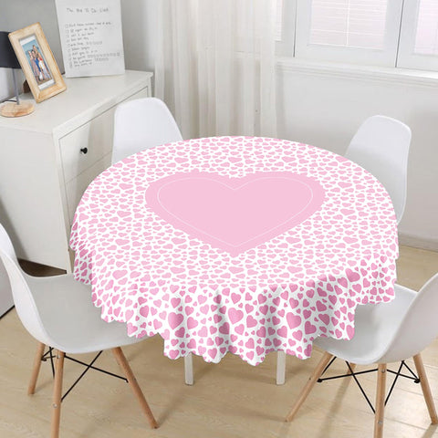 Pink Heart Table Top|Valentine Round Tabletop|February 14 Decor|Love Tablecloth|Circle Romantic Table Linen|Valentine&