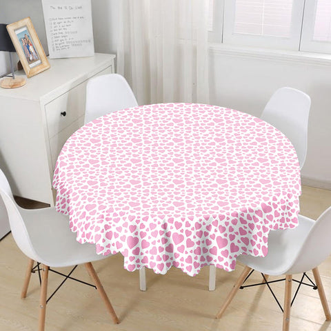 Pink Heart Table Top|Valentine Round Tabletop|February 14 Decor|Love Tablecloth|Circle Romantic Table Linen|Valentine&