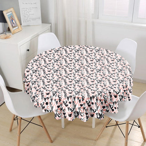 Valentine Tablecloth|Heart Print Round Table Linen|Love Home Decor|Love Circle Tabletop|Romantic Table Cover|Valentine&