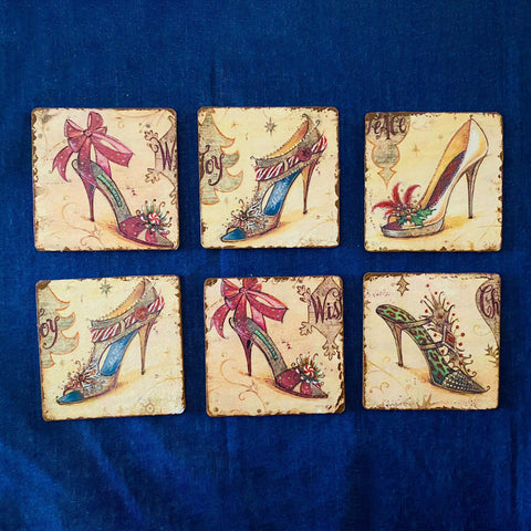 Set of 6 Hand Painted Coasters|Shoe Print Wooden Tea Pad|Handmade Drink Rest|Unique New Home Gift|Vintage Saucer Set|Best Gift For Mom