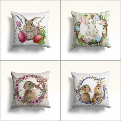 Easter Pillow Cover|Floral Easter Decor|Cute Bunny Print Throw Pillowtop|Egg Cushion Case|Farmhouse Spring Pillowcase|Decorative Pillow Case