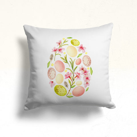 Happy Easter Pillow Cover|Easter Home Decor|Floral Egg Print Throw Pillowtop|Egg Cushion Cover|Farmhouse Spring Pillowcase|Stylish Cushion