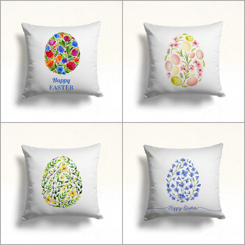 Happy Easter Pillow Cover|Easter Home Decor|Floral Egg Print Throw Pillowtop|Egg Cushion Cover|Farmhouse Spring Pillowcase|Stylish Cushion
