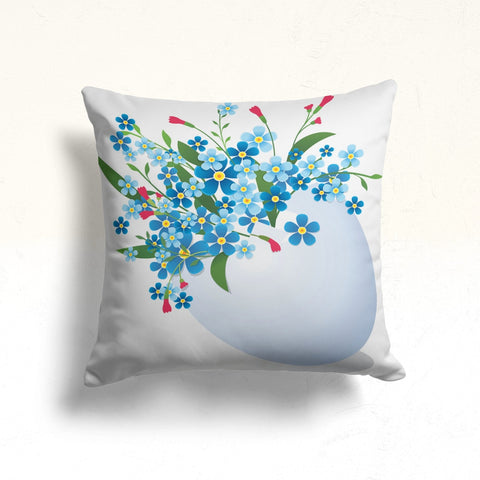 Happy Easter Pillow Cover|Floral Easter Decor|Blue Daisy Cushion|Colorful Egg Print Decorative Throw Pillowtop|Farmhouse Spring Pillowcase