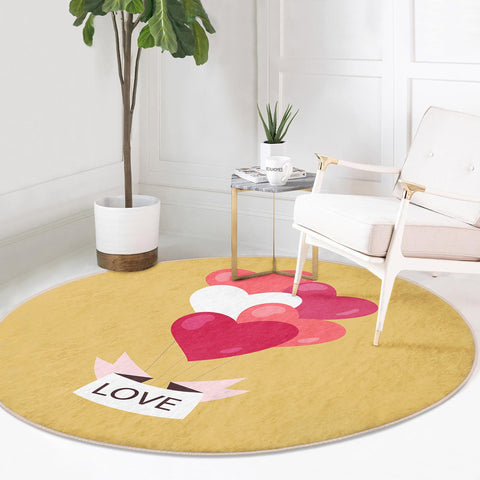 Valentine Circle Rug|Romantic Home Decor|Love Themed Carpet|Pink Round Carpet|Circle Non-Slip Rug|Heart Floor Mat|Round Love Mat