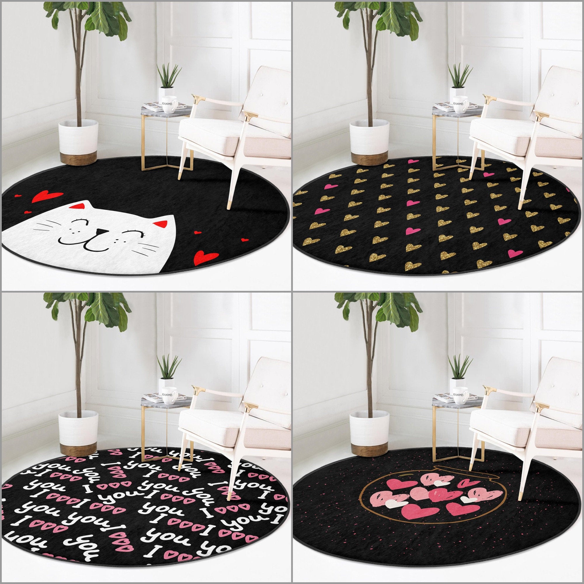 Circular Love Rug with Cat Print – Akasia