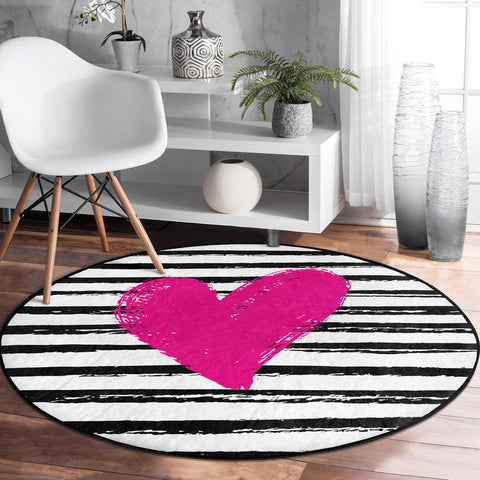 Love Round Carpet|Heart Floor Mat|Round Love Mat|Striped Love Carpet|Valentine Decor|Valentine&
