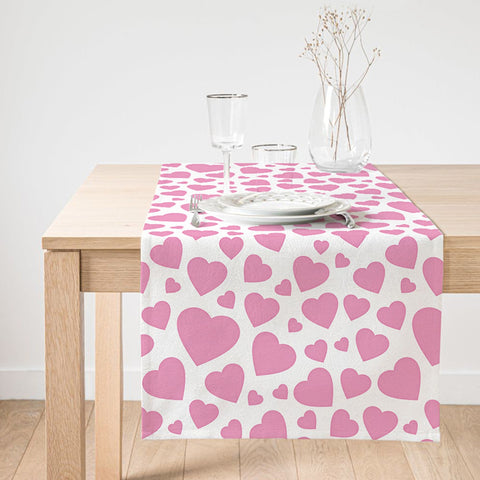 Valentine Day Table Runner|Pink Love Tabletop|February 14 Decor|Romantic Heart Print Kitchen Table Decor|Gift Tablecloth for Sweetheart