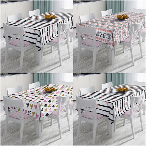 Romantic Tablecloth|Heart Table Decor|Love Themed Tabletop|Love Home Decor|Striped Tabletop|Valentine Heart Print Kitchen Table Top