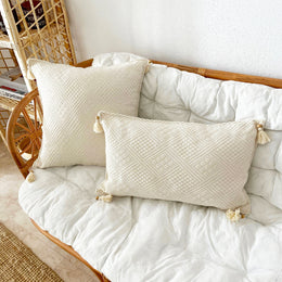 Cotton Pillow Cover Sets|Organic Beige Pillowcase|Buldan Cushion Case|Boho Handmade Pillow Sham|Tasseled Cushion|Authentic Throw Pillowtop