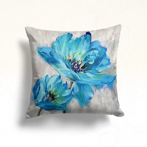 Turquoise Floral Pillow Cover|Decorative Throw Pillow Case|Summer Trend Cushion Case|Farmhouse Style Turquoise Cushion|Housewarming Decor