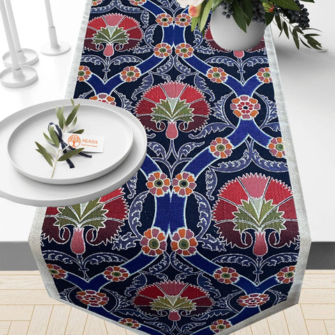 Tile Pattern Tapestry Table Runner with Tulip