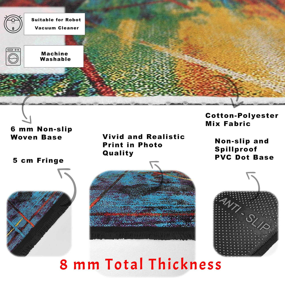 Colorful Floor Rug|Stylish Design Rug|Abstract Boho Carpet|Machine-Washable Fringed Non-Slip Mat|Multi-Purpose Anti-Slip Housewarming Carpet