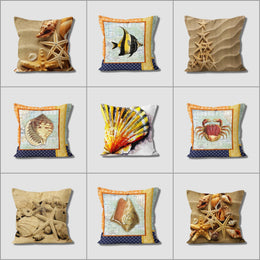 Beach House Pillow Case|Starfish Cushion Cover|Nautical Pillowcase|Coastal Home Decor|Seashell, Fish and Crab Marine Throw Pillowtop