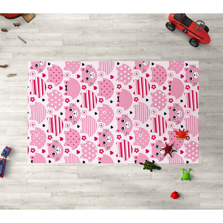Cat Kids Room Carpet|Love Kitty Print Rug|Non-Slip Carpet|Housewarming Nursery Carpet|Cat Print Carpet|Children's Cute Animal Anti-Slip Rug
