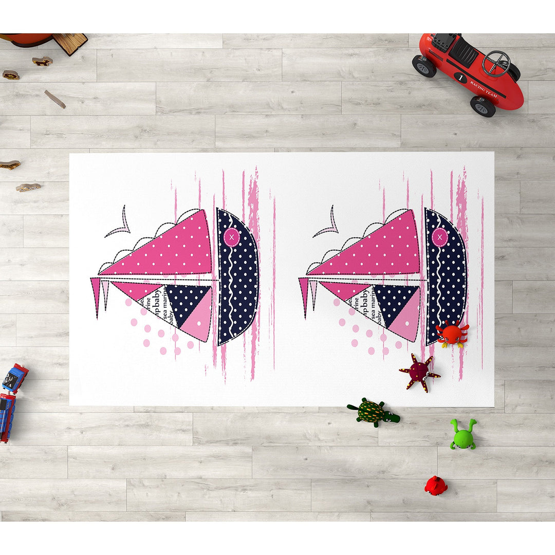 Nautical Kids Carpet|Whale Print Rug|Ship Print Carpet|Non-Slip Carpet|Housewarming Nursery Carpet|Children's Navy Decorative Anti-Slip Rug