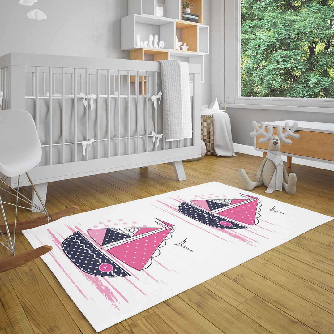 Nautical Kids Carpet|Whale Print Rug|Ship Print Carpet|Non-Slip Carpet|Housewarming Nursery Carpet|Children's Navy Decorative Anti-Slip Rug