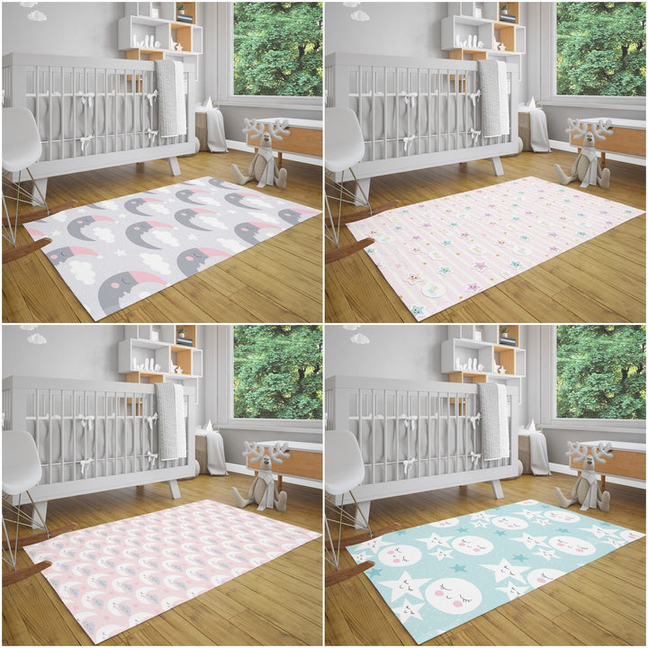 Kids Room Carpet|Grandpa Moon Rug|Cloud Non-Slip Rug|Star Print Nursery Carpet|Sweat Dreams Carpet|Children's Decorative Anti-Slip Rug