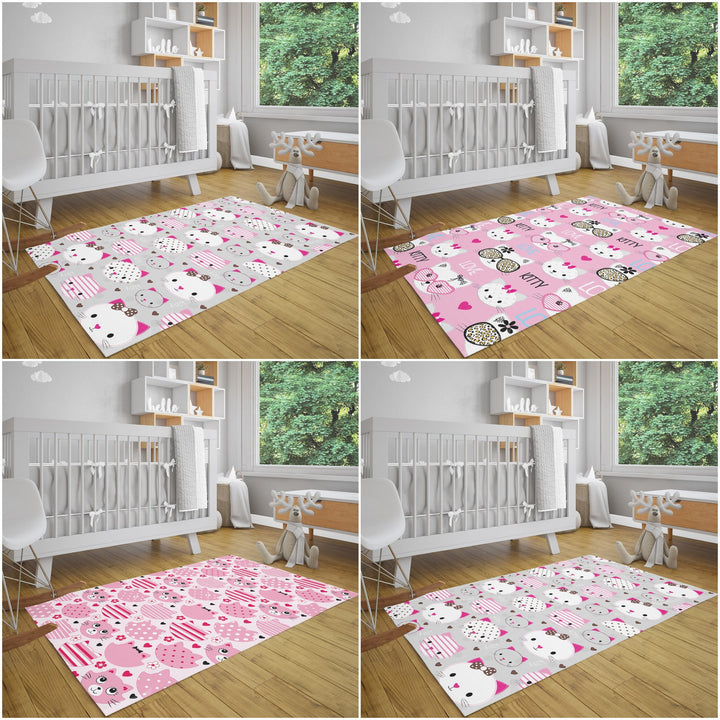 Cat Kids Room Carpet|Love Kitty Print Rug|Non-Slip Carpet|Housewarming Nursery Carpet|Cat Print Carpet|Children's Cute Animal Anti-Slip Rug