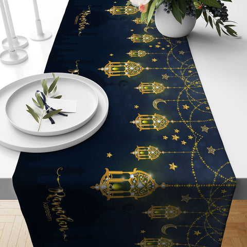 Ramadan Table Runner|Ramadan Kareem Decor|Religious Tabletop|Gift for Muslims|Islamic Tablecloth|Mystic Motif Print Table Centerpiece