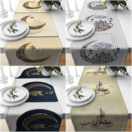 Ramadan Table Runner|Crescent Tablecloth|Mystic Motif Print Table Centerpiece|Ramadan Kareem Decor|Religious Tabletop|Gift for Muslims