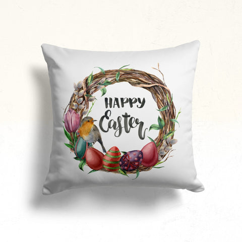 Happy Easter Pillow Cover|Butterfly, Bird Cushion Cover|Floral Easter Decor|Colorful Egg Print Throw Pillowtop|Spring Farmhouse Pillowcase