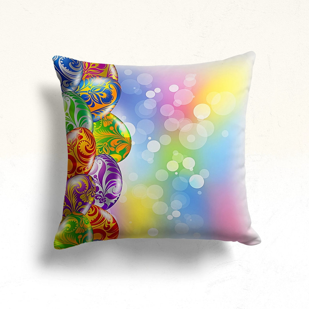 Happy Easter Pillow Cover|Floral Easter Decor|Blue Daisy Cushion|Colorful Egg Print Decorative Throw Pillowtop|Farmhouse Spring Pillowcase