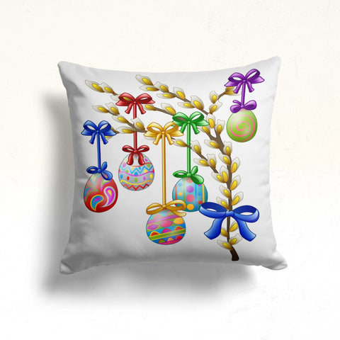 Happy Easter Pillow Cover|Colorful Egg Print Throw Pillow|Floral Easter Decor|Decorative Cushion|Spring Farmhouse Pillowcase|Easter Cushion