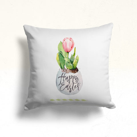 Happy Easter Pillow Cover|Colorful Egg Print Throw Pillow|Floral Easter Decor|Decorative Cushion|Spring Farmhouse Pillowcase|Easter Cushion
