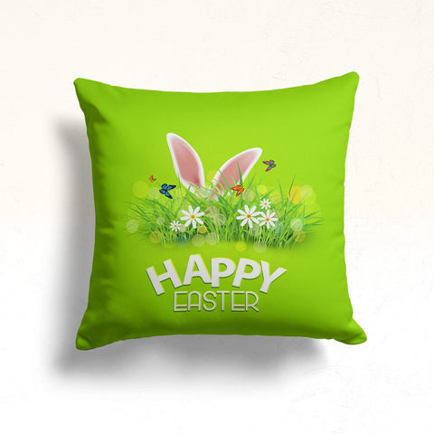 Happy Easter Pillow Cover|Floral Easter Decor|Colorful Egg Print Throw Pillowtop|Butterfly, Bunny, Daisy Cushion|Spring Farmhouse Pillowcase
