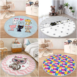 Cute Cats Circle Rug|Fringed Cat Print Kid Carpet|Non-Slip Round Rug|Colorful Area Rug|Kids Home Decor|Animal Anti-Slip Mat|Floor Covering