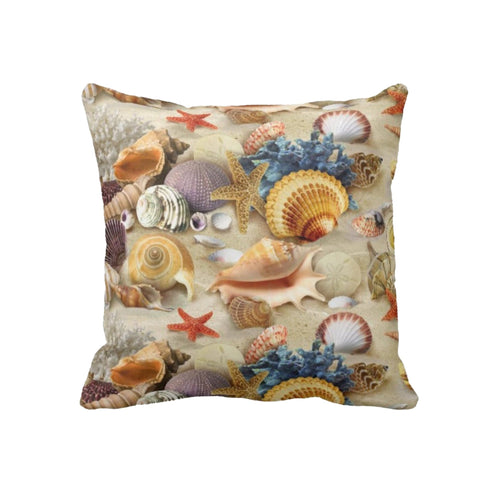 Beach Pillow Case|Fish and Starfish Coastal Throw Pillow Cover|Oyster Coral Jellyfish Cushion Cover|Navy Marine Cushion Case|Nautical Decor