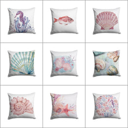 Beach Pillow Case|Seahorse Fish Oyster Coastal Throw Pillow Cover|Seashell Starfish Cushion Cover|Navy Marine Cushion Case|Nautical Decor