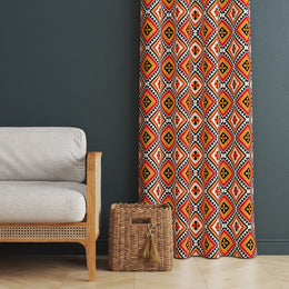 Abstract Geometric Curtain|Thermal Insulated Window Treatment|Decorative Authentic Living Room Curtain|Housewarming Ethnic Window Decor