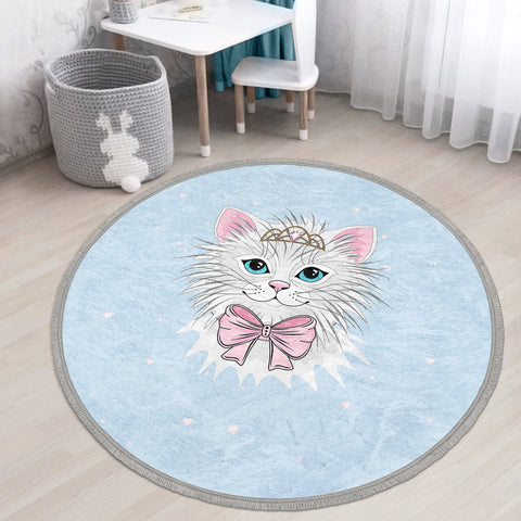 Cute Cat Round Rug|Fringed Cat Print Kid Carpet|Non-Slip Circle Rug|Colorful Area Carpet|Kids Home Decor|Cat Anti-Slip Mat|Floor Covering