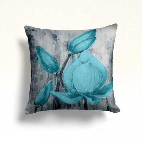 Turquoise Floral Pillow Cover|Decorative Throw Pillow Case|Summer Trend Cushion Case|Farmhouse Style Turquoise Cushion|Housewarming Decor
