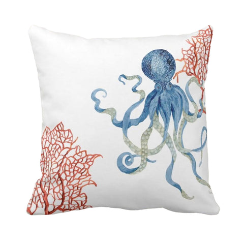 Nautical Pillow Case|Starfish Cushion Cover|Octopus Pillowcase|Coral Print Beach House Decor|Coastal Throw Pillow Cover|Summer Trend Decor
