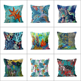 Coral Pillow Case|Starfish Cushion Cover|Coastal Pillowcase|Beach House Decor|Seahorse and Mermaid Coastal Throw Pillow Cover|Nautical Decor