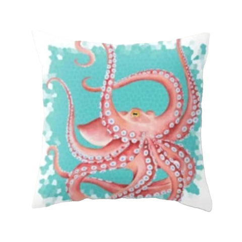 Marine Pillow Case|Turquoise Beach House Decor|Seahorse Cushion Cover|Octopus Pillowcase|Coastal Throw Pillow Cover|Oceanic Home Decor
