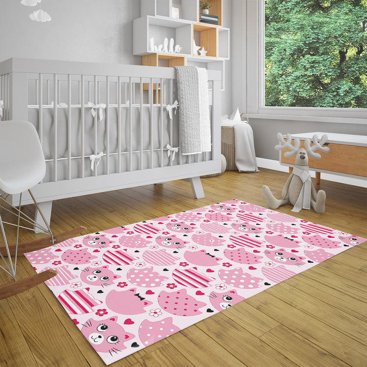 Cat Kids Room Carpet|Love Kitty Print Rug|Non-Slip Carpet|Housewarming Nursery Carpet|Cat Print Carpet|Children's Cute Animal Anti-Slip Rug