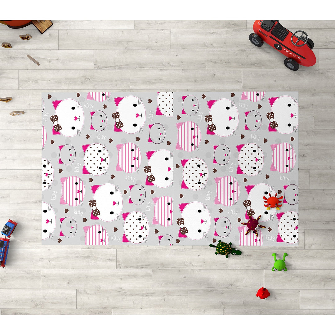 Cat Kids Room Carpet|Love Kitty Print Rug|Non-Slip Carpet|Housewarming Nursery Carpet|Cat Print Carpet|Children's Cute Animal Anti-Slip Rug