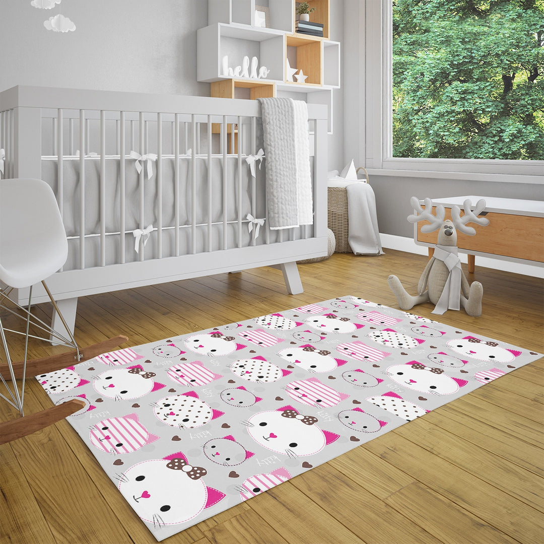 Cat Kids Room Carpet|Love Kitty Print Rug|Non-Slip Carpet|Housewarming Nursery Carpet|Cat Print Carpet|Children's Cute Animal Anti-Slip Rug
