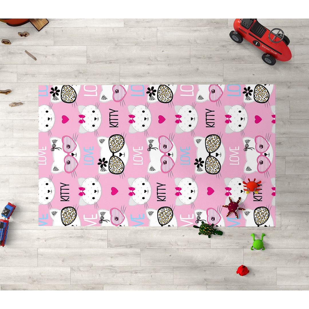Cat Kids Room Carpet|Love Kitty Print Rug|Non-Slip Carpet|Housewarming Nursery Carpet|Cat Print Carpet|Children's Cute Animal Anti-Slip Rug