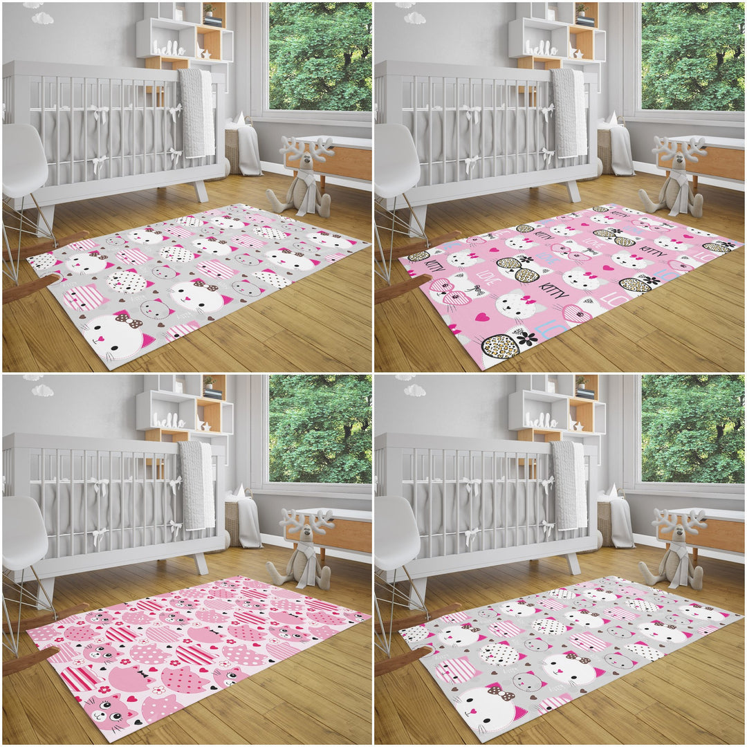 Cat Kids Room Carpet|Love Kitty Print Rug|Non-Slip Carpet|Housewarming Nursery Carpet|Cat Print Carpet|Children's Cute Animal Anti-Slip Rug
