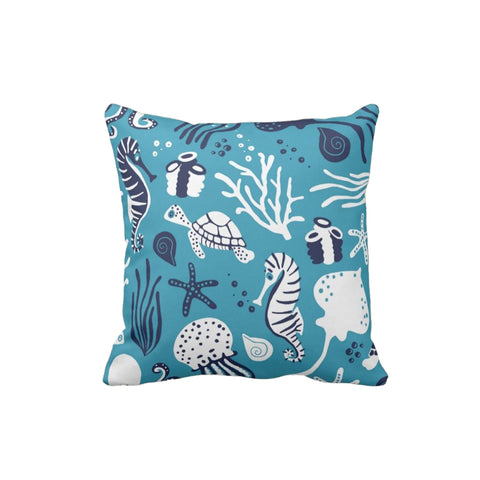 Nautical Pillow Case|Seahorse and Starfish Coastal Throw Pillow Cover|Octopus, Anchor Cushion Cover|Sea Turtle Cushion|Beach House Decor