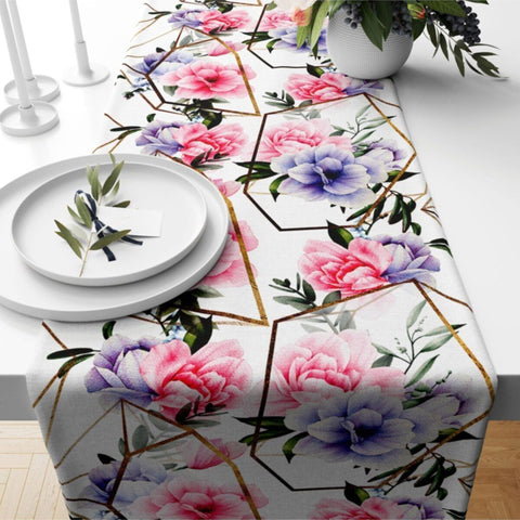 Floral Table Runner|Summer Tablecloth|Daisy Table Decor|Housewarming Rose Runner|Farmhouse Colorful Flower Print Tabletop|Stylish Tablecloth