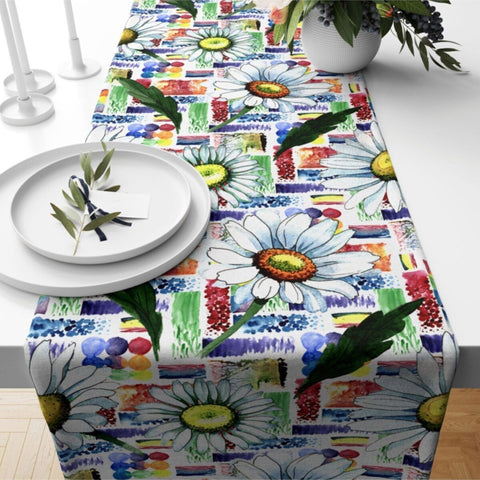Floral Table Runner|Summer Tablecloth|Daisy Table Decor|Housewarming Rose Runner|Farmhouse Colorful Flower Print Tabletop|Stylish Tablecloth