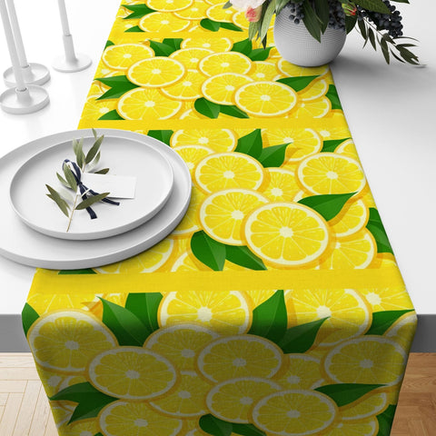 Lemon Table Runner|Summer Tablecloth|Fresh Citrus Decor|Floral Butterfly Runner|Farmhouse Striped Table Top|Stylish Lemon Tree Tablecloth