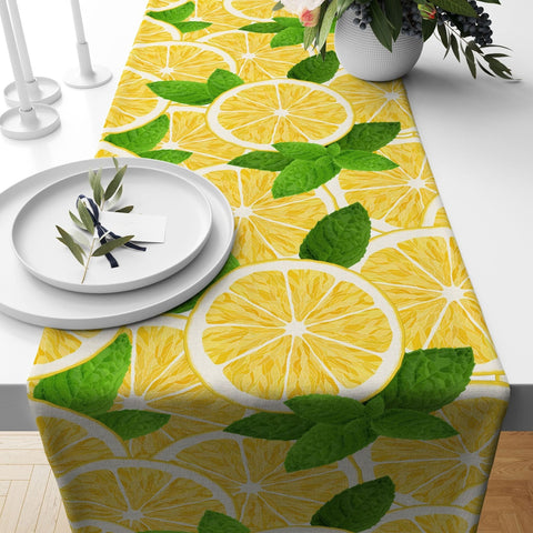 Lemon Table Runner|Summer Tablecloth|Fresh Citrus Decor|Floral Butterfly Runner|Farmhouse Striped Table Top|Stylish Lemon Tree Tablecloth